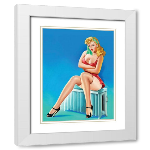 Mid-Century Pin-Ups - Wink Magazine - Warm Thoughts White Modern Wood Framed Art Print with Double Matting by Driben, Peter