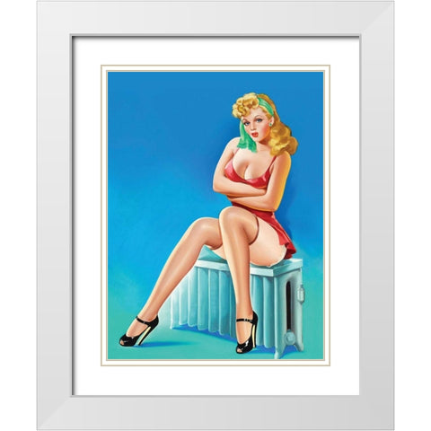 Mid-Century Pin-Ups - Wink Magazine - Warm Thoughts White Modern Wood Framed Art Print with Double Matting by Driben, Peter