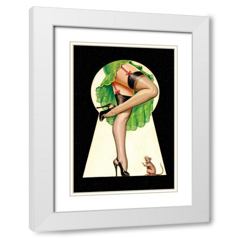 Mid-Century Pin-Ups - Through the Keyhole White Modern Wood Framed Art Print with Double Matting by Driben, Peter