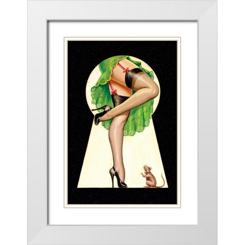 Mid-Century Pin-Ups - Through the Keyhole White Modern Wood Framed Art Print with Double Matting by Driben, Peter