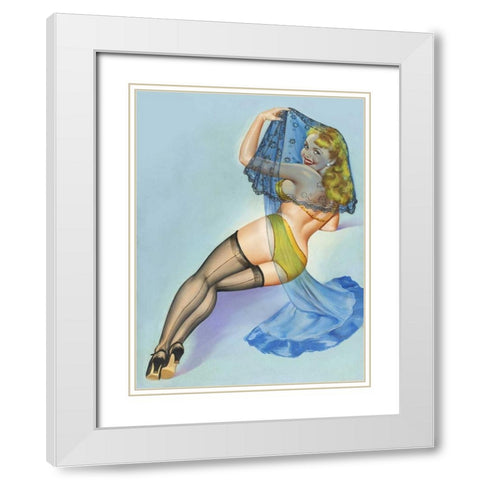 Mid-Century Pin-Ups - The Veil White Modern Wood Framed Art Print with Double Matting by Driben, Peter