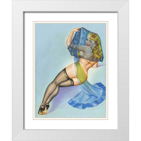 Mid-Century Pin-Ups - The Veil White Modern Wood Framed Art Print with Double Matting by Driben, Peter