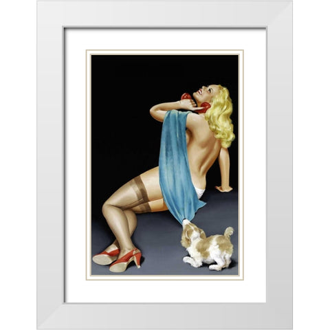 Mid-Century Pin-Ups - Phone Talk White Modern Wood Framed Art Print with Double Matting by Driben, Peter
