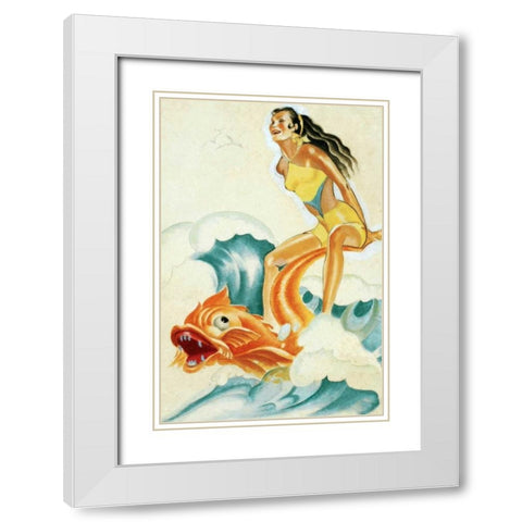 Mid-Century Pin-Ups - Whisper Magazine - Wave Rider White Modern Wood Framed Art Print with Double Matting by Driben, Peter