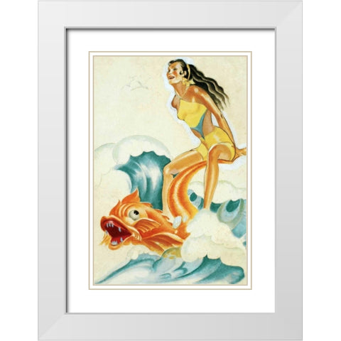 Mid-Century Pin-Ups - Whisper Magazine - Wave Rider White Modern Wood Framed Art Print with Double Matting by Driben, Peter