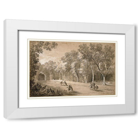 Park Scene White Modern Wood Framed Art Print with Double Matting by Oudry, Jean-Baptiste