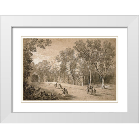 Park Scene White Modern Wood Framed Art Print with Double Matting by Oudry, Jean-Baptiste