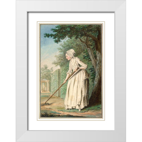The Duchess of Chaulnes as a Gardener in an AllÃ©e, 1771 White Modern Wood Framed Art Print with Double Matting by Carmontelle, Louis Carrogis de