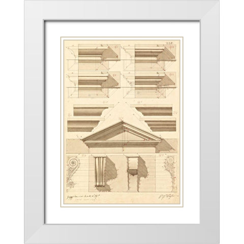 Plate 52 for Elements of Civil Architecture, ca. 1818-1850 White Modern Wood Framed Art Print with Double Matting by Vannini, Giuseppe