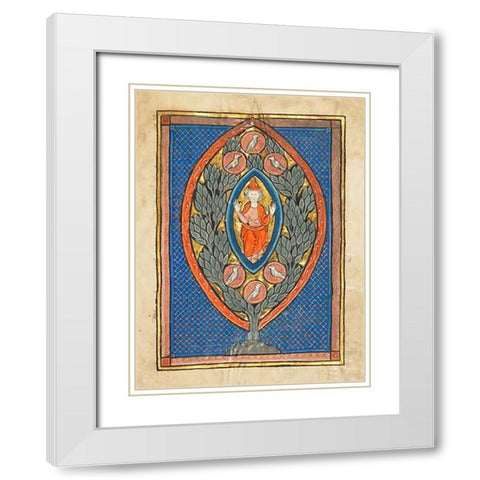 A Man Enthroned within a Mandorla in a Tree White Modern Wood Framed Art Print with Double Matting by Franco-Flemish 13th Century