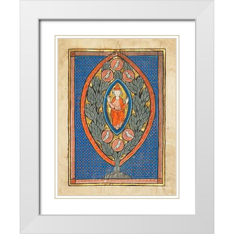 A Man Enthroned within a Mandorla in a Tree White Modern Wood Framed Art Print with Double Matting by Franco-Flemish 13th Century