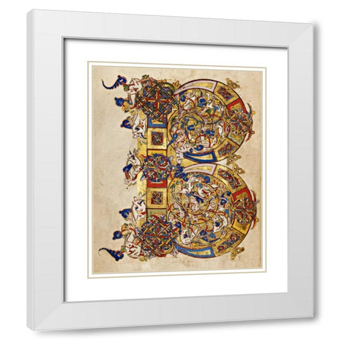 Inhabited Initial B White Modern Wood Framed Art Print with Double Matting by Italian 12th Century