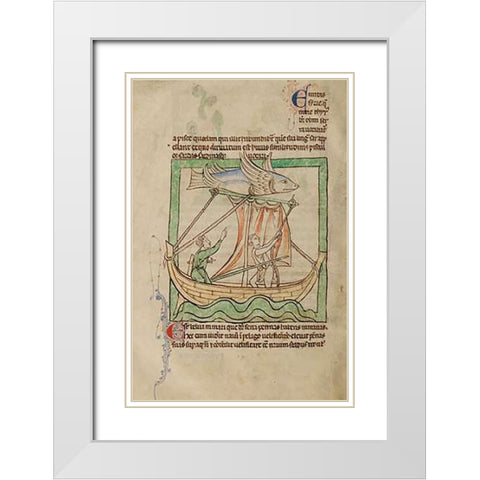 A Flying Fish White Modern Wood Framed Art Print with Double Matting by English 13th Century