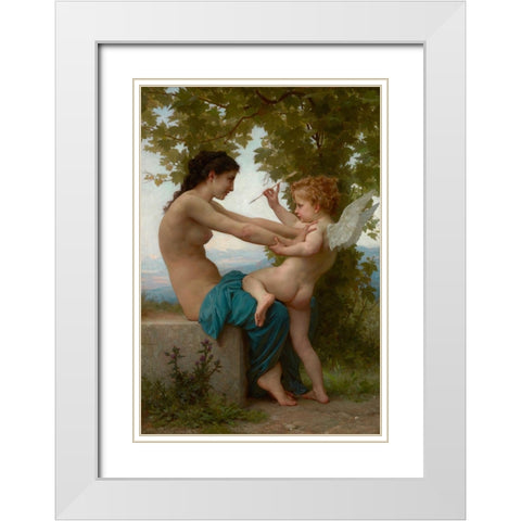 A Young Girl Defending Herself against Eros White Modern Wood Framed Art Print with Double Matting by Bouguereau, William-Adolphe