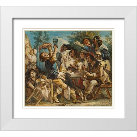 A Merry Company White Modern Wood Framed Art Print with Double Matting by Jordaens, Jacob