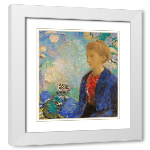 Baronne de Domecy White Modern Wood Framed Art Print with Double Matting by Redon, Odilon