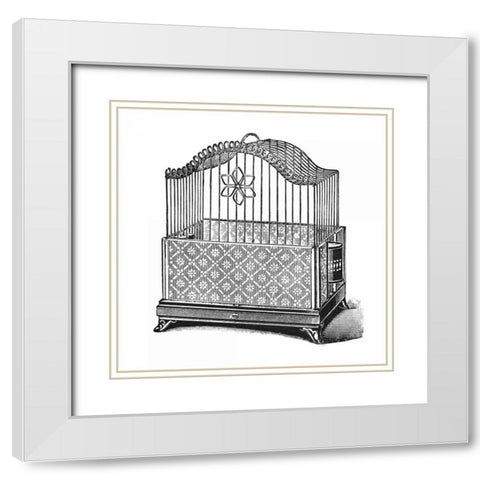 Etchings: Birdcage - Flower detail. White Modern Wood Framed Art Print with Double Matting by Catalog Illustration
