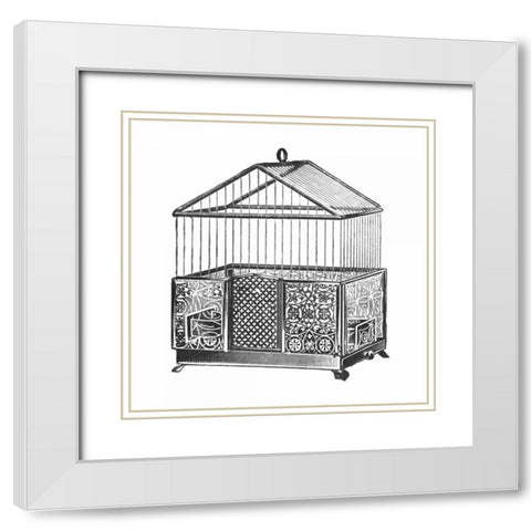 Etchings: Birdcage - Peaked top, patterned base. White Modern Wood Framed Art Print with Double Matting by Catalog Illustration