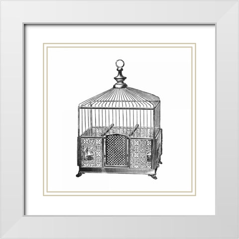 Etchings: Birdcage - Pyramidal top, patterned base. White Modern Wood Framed Art Print with Double Matting by Catalog Illustration