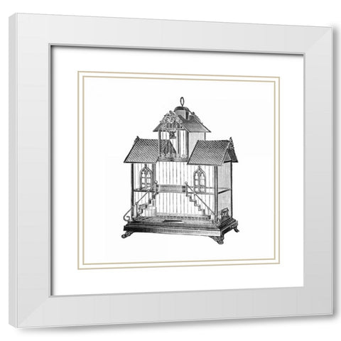 Etchings: Birdcage - Victorian house with steps. White Modern Wood Framed Art Print with Double Matting by Catalog Illustration