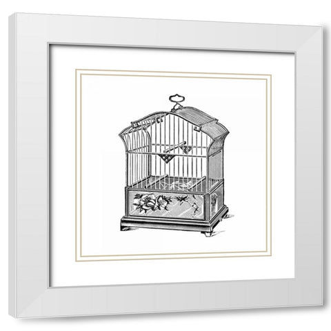 Etchings: Birdcage - Gable top, rose base. White Modern Wood Framed Art Print with Double Matting by Catalog Illustration