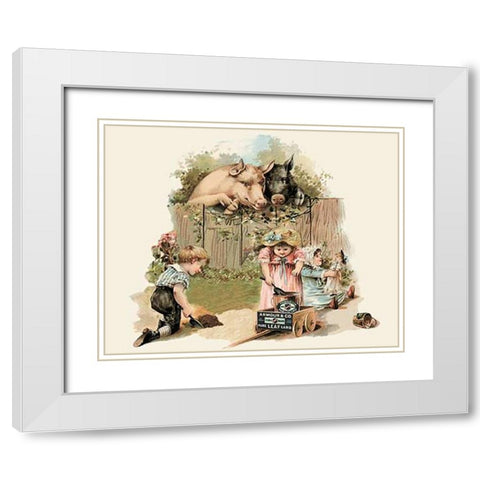 Pigs and Pork: Curious Pigs White Modern Wood Framed Art Print with Double Matting by Advertisement