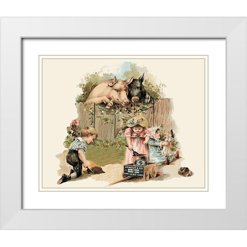 Pigs and Pork: Curious Pigs White Modern Wood Framed Art Print with Double Matting by Advertisement
