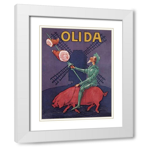 Pigs and Pork: Don Quixote Riding a Pig White Modern Wood Framed Art Print with Double Matting by Advertisement