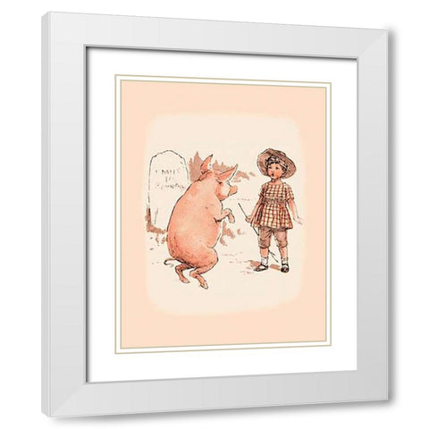 Pigs and Pork: Pig on Hind Legs and Little Girl White Modern Wood Framed Art Print with Double Matting by Advertisement