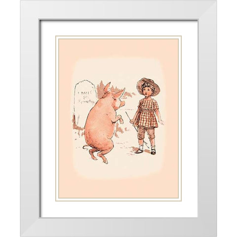 Pigs and Pork: Pig on Hind Legs and Little Girl White Modern Wood Framed Art Print with Double Matting by Advertisement