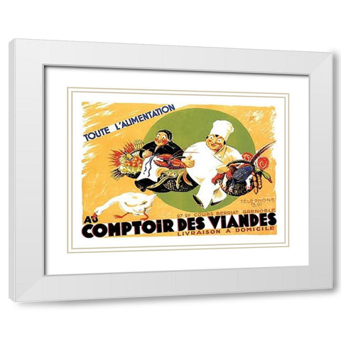 Cooks: Au Comptoir des Viandes White Modern Wood Framed Art Print with Double Matting by Advertisement