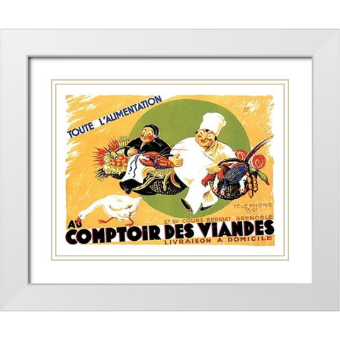 Cooks: Au Comptoir des Viandes White Modern Wood Framed Art Print with Double Matting by Advertisement