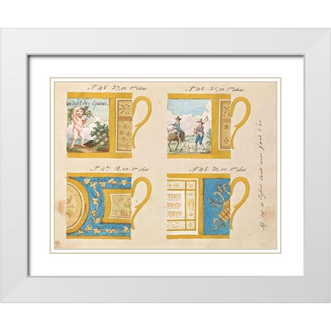 Quatre tasses avec fond dor, ca. 1800-1820 White Modern Wood Framed Art Print with Double Matting by Honore