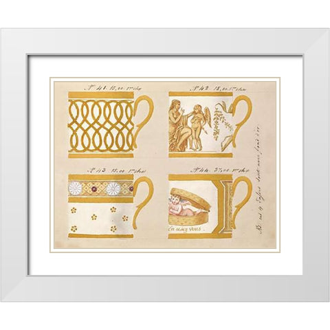 Quatre tasses avec fond dor, ca. 1800-1820 White Modern Wood Framed Art Print with Double Matting by Honore