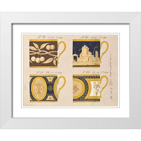 Quatre tasses a fond or, ca. 1800-1820 White Modern Wood Framed Art Print with Double Matting by Honore