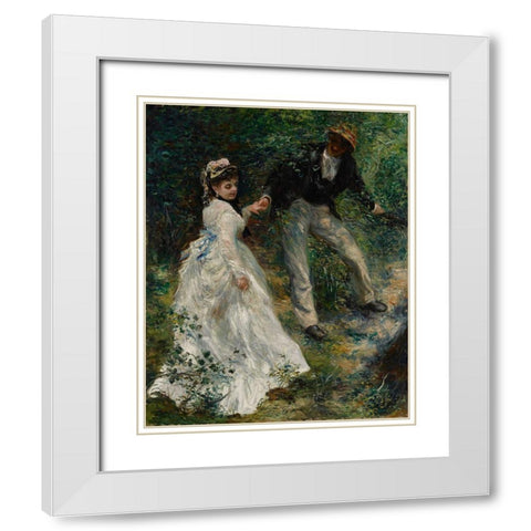 La Promenade White Modern Wood Framed Art Print with Double Matting by Renoir, Pierre-Auguste