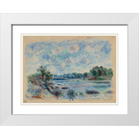 Landscape at Pont-Aven White Modern Wood Framed Art Print with Double Matting by Renoir, Pierre-Auguste