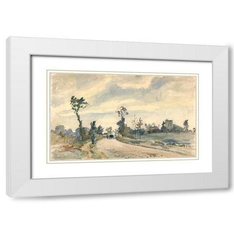Louveciennes, Route de Saint-Germain White Modern Wood Framed Art Print with Double Matting by Pissarro, Camille