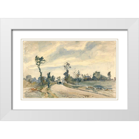 Louveciennes, Route de Saint-Germain White Modern Wood Framed Art Print with Double Matting by Pissarro, Camille