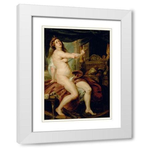 The Death of Dido White Modern Wood Framed Art Print with Double Matting by Peter Paul Rubens, Workshop of