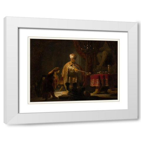 Daniel and Cyrus Before the Idol Bel White Modern Wood Framed Art Print with Double Matting by Van Rijn, Rembrandt Harmensz