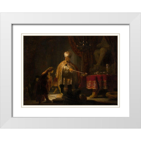 Daniel and Cyrus Before the Idol Bel White Modern Wood Framed Art Print with Double Matting by Van Rijn, Rembrandt Harmensz