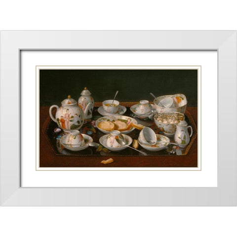 Still Life: Tea Set White Modern Wood Framed Art Print with Double Matting by Liotard, Jean-Etienne