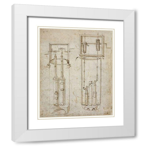 Folio 5: two piston pumps White Modern Wood Framed Art Print with Double Matting by Martini, Francesco di