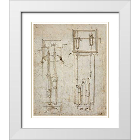 Folio 5: two piston pumps White Modern Wood Framed Art Print with Double Matting by Martini, Francesco di