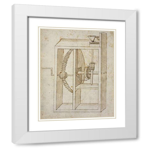 Mill powered by crank White Modern Wood Framed Art Print with Double Matting by Martini, Francesco di
