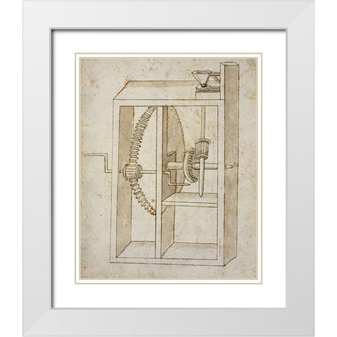 Mill powered by crank White Modern Wood Framed Art Print with Double Matting by Martini, Francesco di