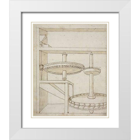 Folio 40: mill with horizontal water wheel White Modern Wood Framed Art Print with Double Matting by Martini, Francesco di