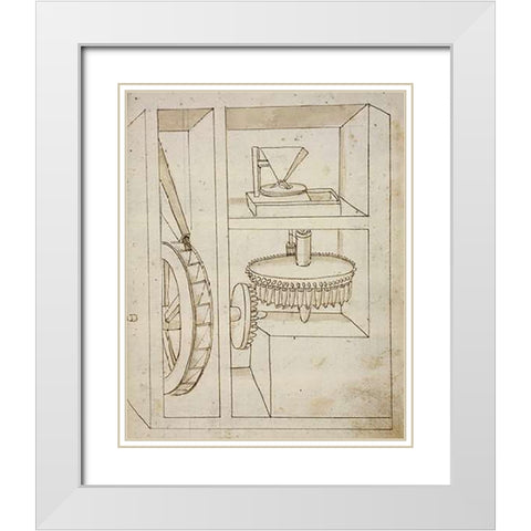 Folio 40: mill with overshot water wheel White Modern Wood Framed Art Print with Double Matting by Martini, Francesco di
