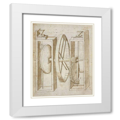 Two mills with wheel between White Modern Wood Framed Art Print with Double Matting by Martini, Francesco di